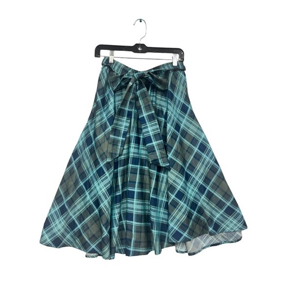 Flint & Moss Womens Plaid Blue/Green Polyester Midi Skirt #6304 - Picture 2 of 8